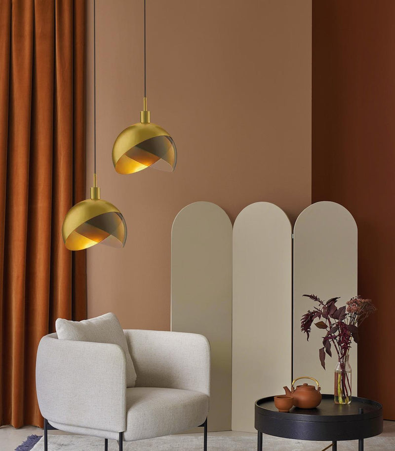 Modern Glass &amp; Gold Pendant Light – Nordic Design with Smoked Shade