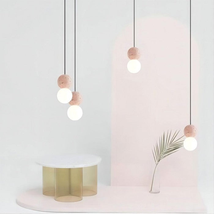 Origo Geometric Pendant Light – Volcanic Stone & Opal Glass Design