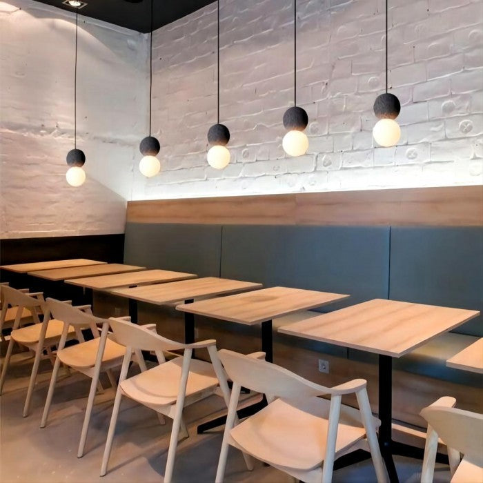 Origo Geometric Pendant Light – Volcanic Stone & Opal Glass Design