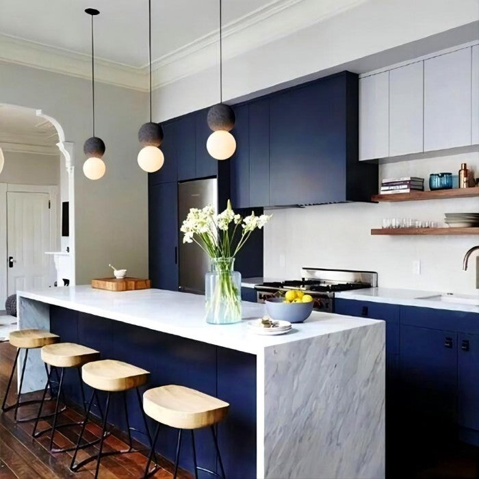 Origo Geometric Pendant Light – Volcanic Stone & Opal Glass Design
