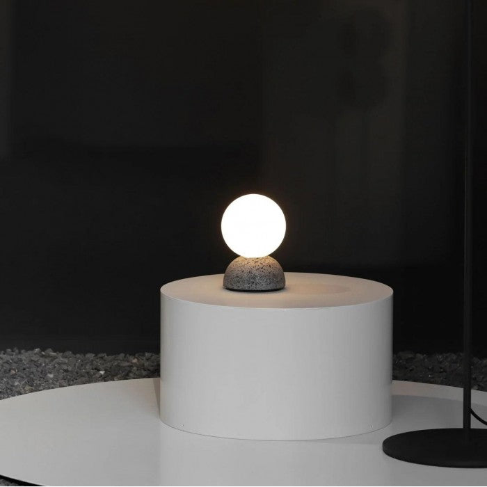 Origo Geometric Pendant Light – Volcanic Stone & Opal Glass Design