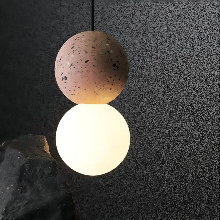 Origo Geometric Pendant Light – Volcanic Stone & Opal Glass Design