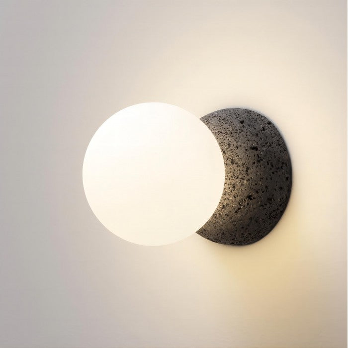 Origo Geometric Pendant Light – Volcanic Stone & Opal Glass Design