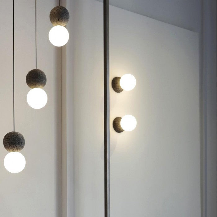 Origo Geometric Pendant Light – Volcanic Stone & Opal Glass Design
