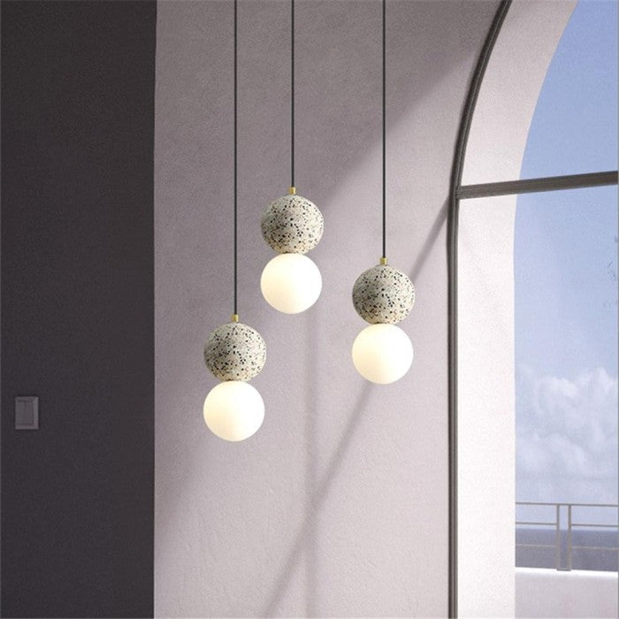Origo Geometric Pendant Light – Volcanic Stone & Opal Glass Design