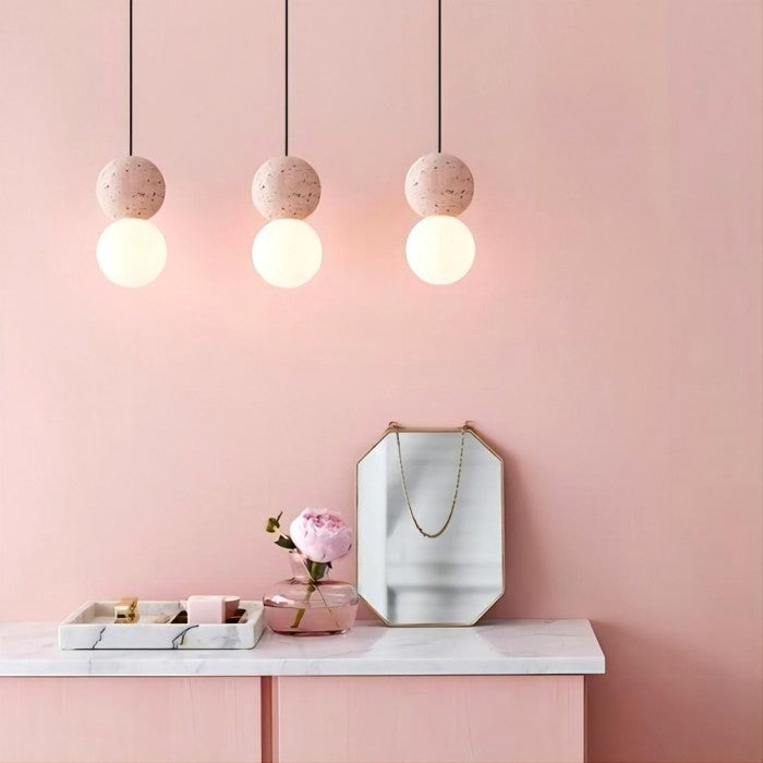 Origo Geometric Pendant Light – Volcanic Stone & Opal Glass Design