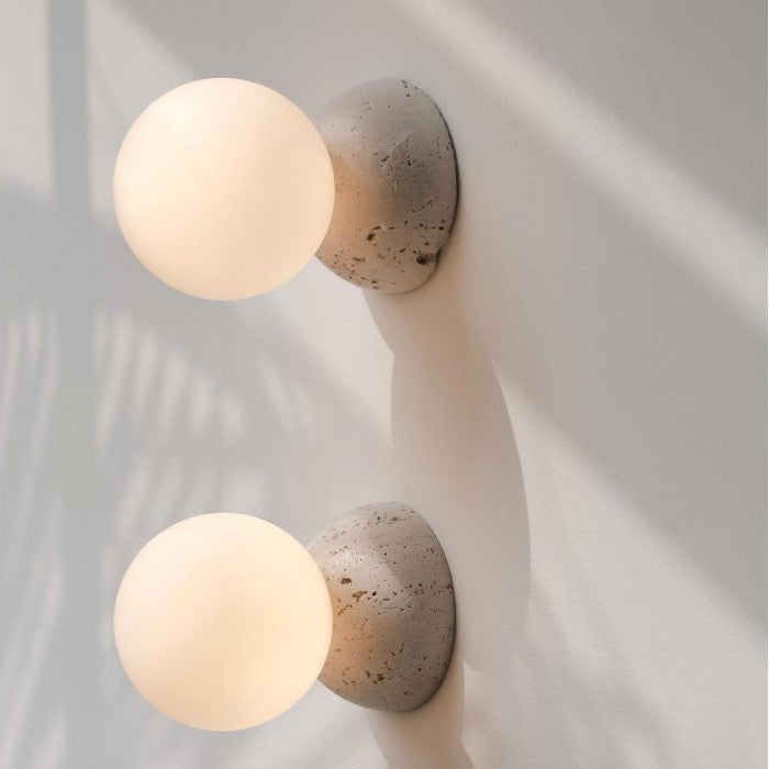 Origo Geometric Pendant Light – Volcanic Stone & Opal Glass Design