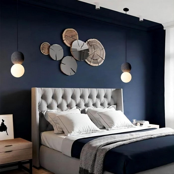 Origo Geometric Pendant Light – Volcanic Stone & Opal Glass Design