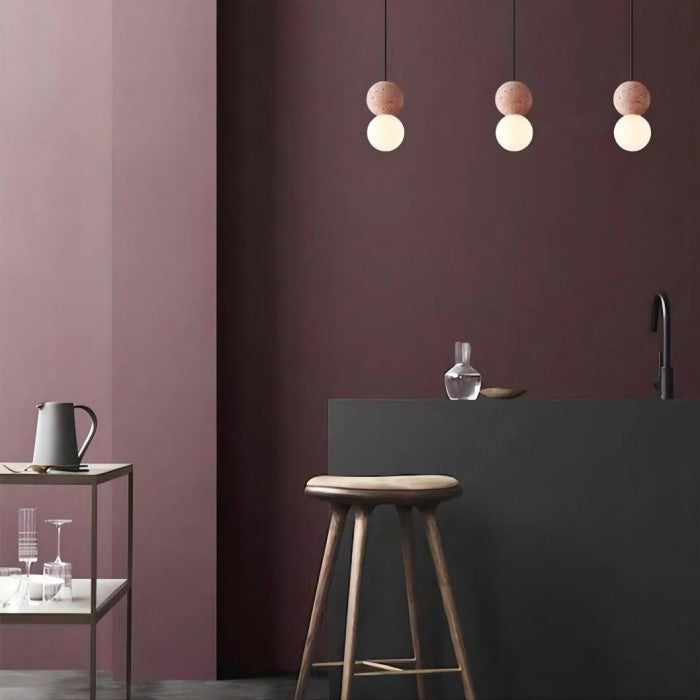 Origo Geometric Pendant Light – Volcanic Stone & Opal Glass Design