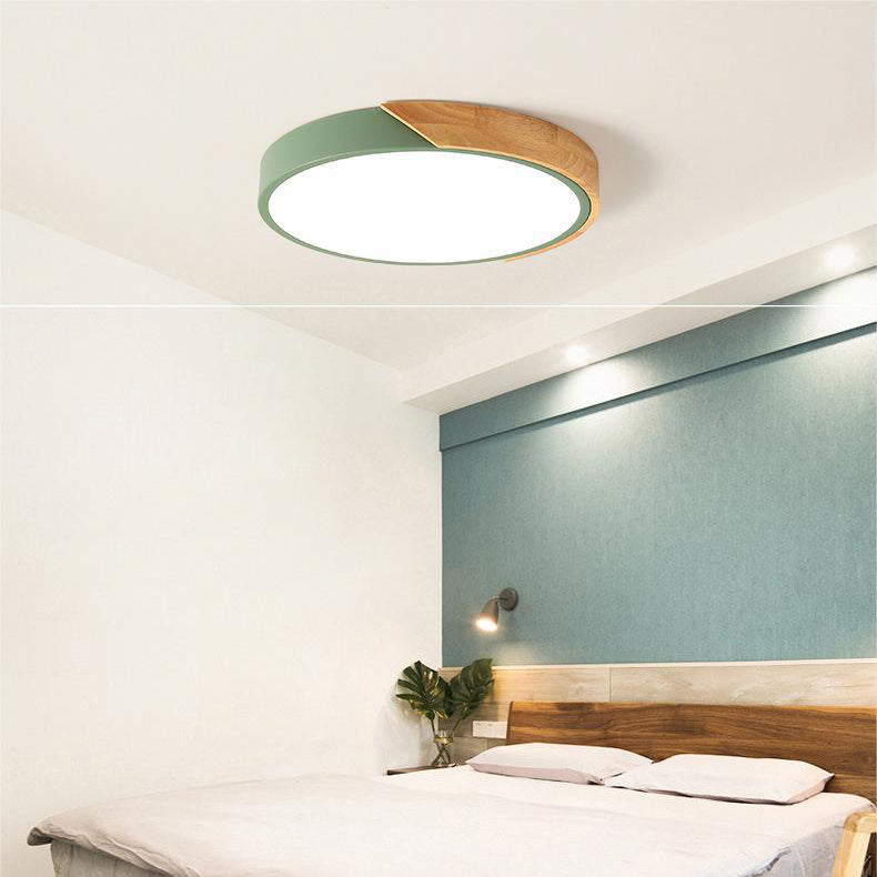Nordic Wooden Macaroon LED Ceiling Light – Modern Wood & Metal Design